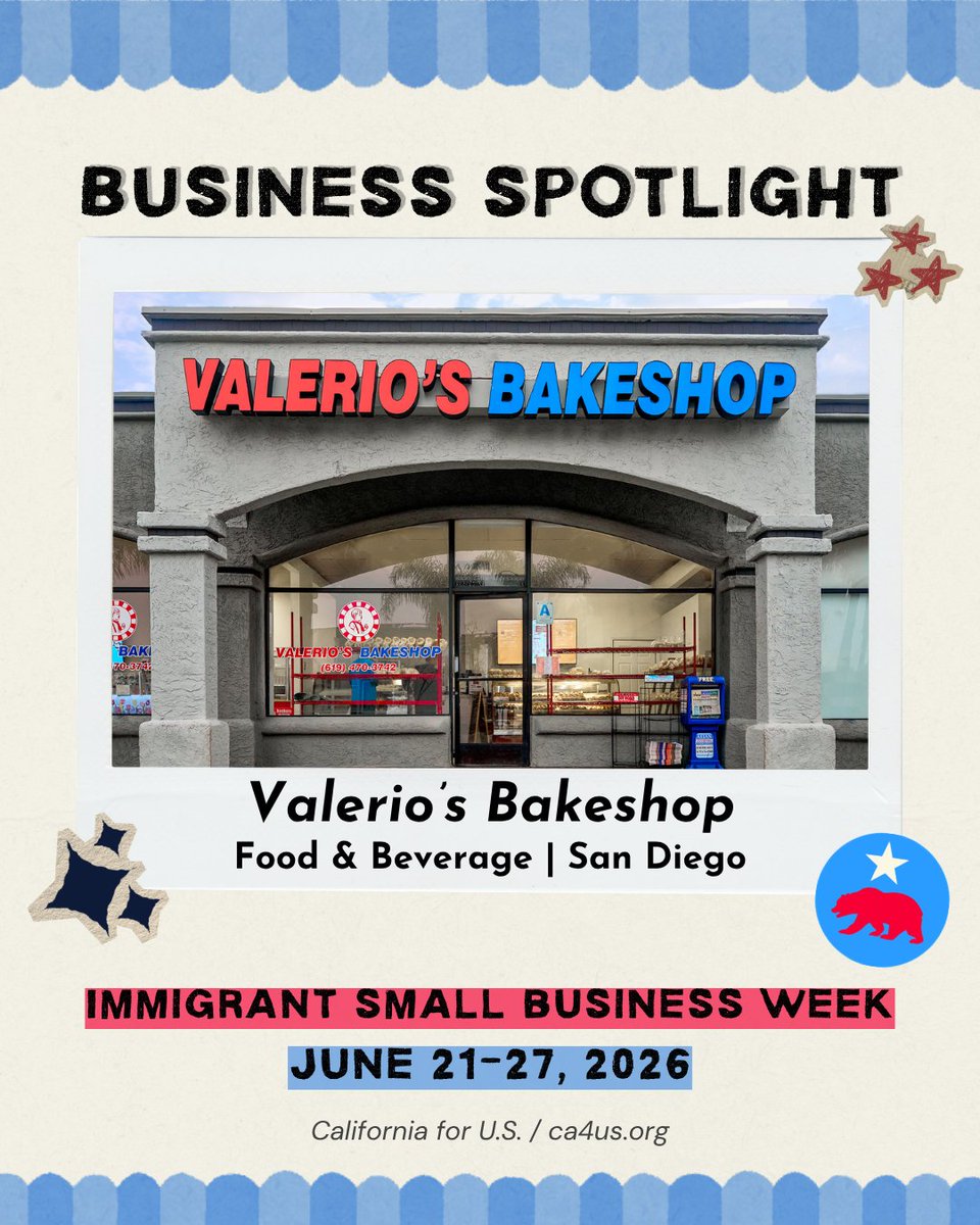 calfund's tweet photo. Three generations, one dream. Meet Valerio's Bakeshop in National City, San Diego: the iconic family-owned Filipino bakery founded by immigrants Victor &amp; Milagros Valerio, carried forward by their grandson Mark. 🍞

Learn more: https://t.co/QL71KQNEJf

#ImmigrantSmallBusinessWeek https://t.co/Vf5Wa267Mt