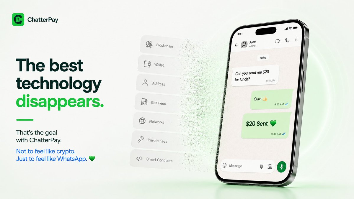 chatterpay's tweet photo. "The best technology disappears into daily life.”

That's the goal with ChatterPay. Not to feel like crypto. Just to feel like WhatsApp. 💚