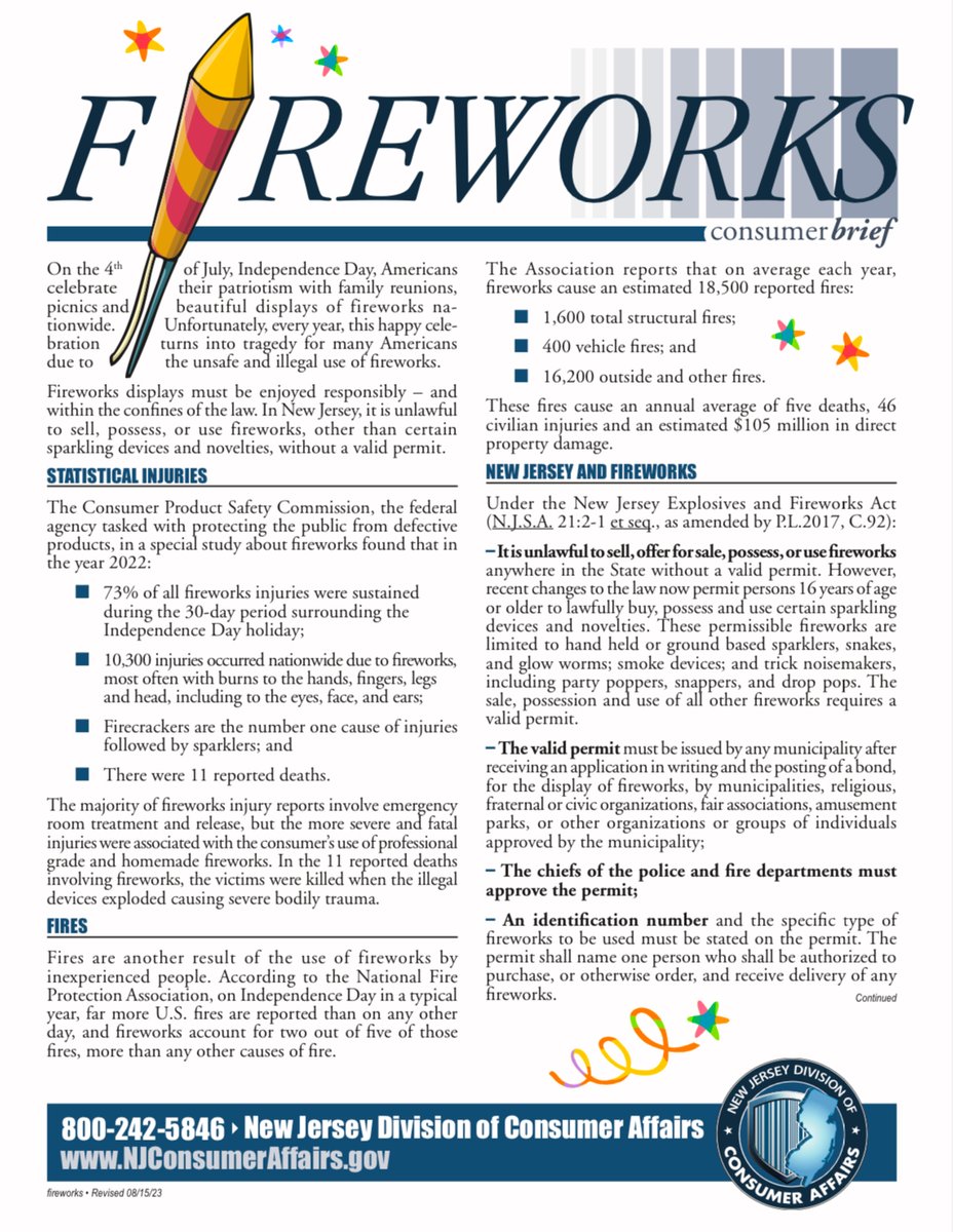 MatawanPD's tweet photo. As July 4th celebrations near, we urge the public to make firework safety a priority. Be sure to check out the safety tips below, along with a guide to which fireworks are legal in New Jersey. #4thofjuly #fireworksafety https://t.co/qnXWYmPYcn