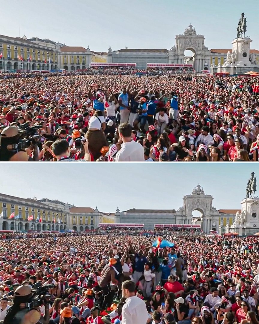 ESPNAfrica's tweet photo. A small group of DR Congo fans are watching the game in Portugal's capital city of Lisbon and celebrated their country's goal while the Portuguese supporters watched on 😅 https://t.co/Cw2idIW8es