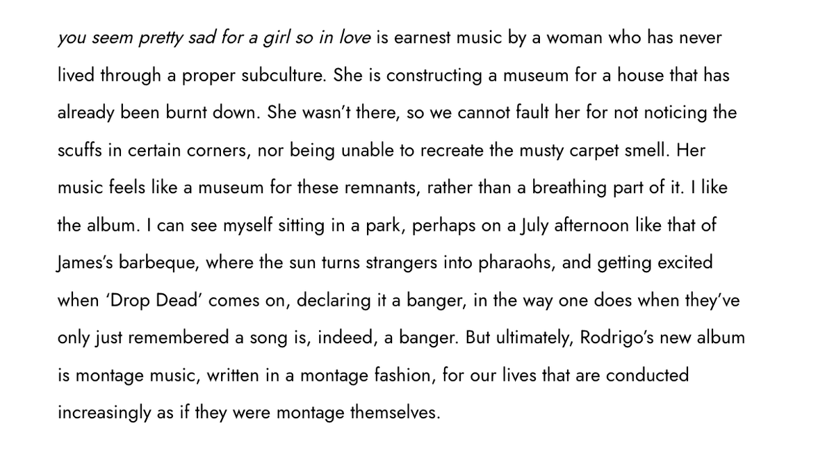 SarahFPoetry's tweet photo. I'm really proud of this article I wrote about Olivia Rodrigo, referencing, and an increasingly montage attitude we have towards not only art but our entire lives!  

https://t.co/qUNQCKCrDO https://t.co/lbZryE038H