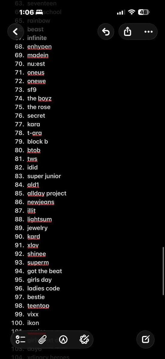 yujintteokbokki's tweet photo. challenged my best friend to name me 100 kpop grps right after she named 102 girlgroup idols . im highkey impressed (more on next thread!) https://t.co/4wzmegvNFO