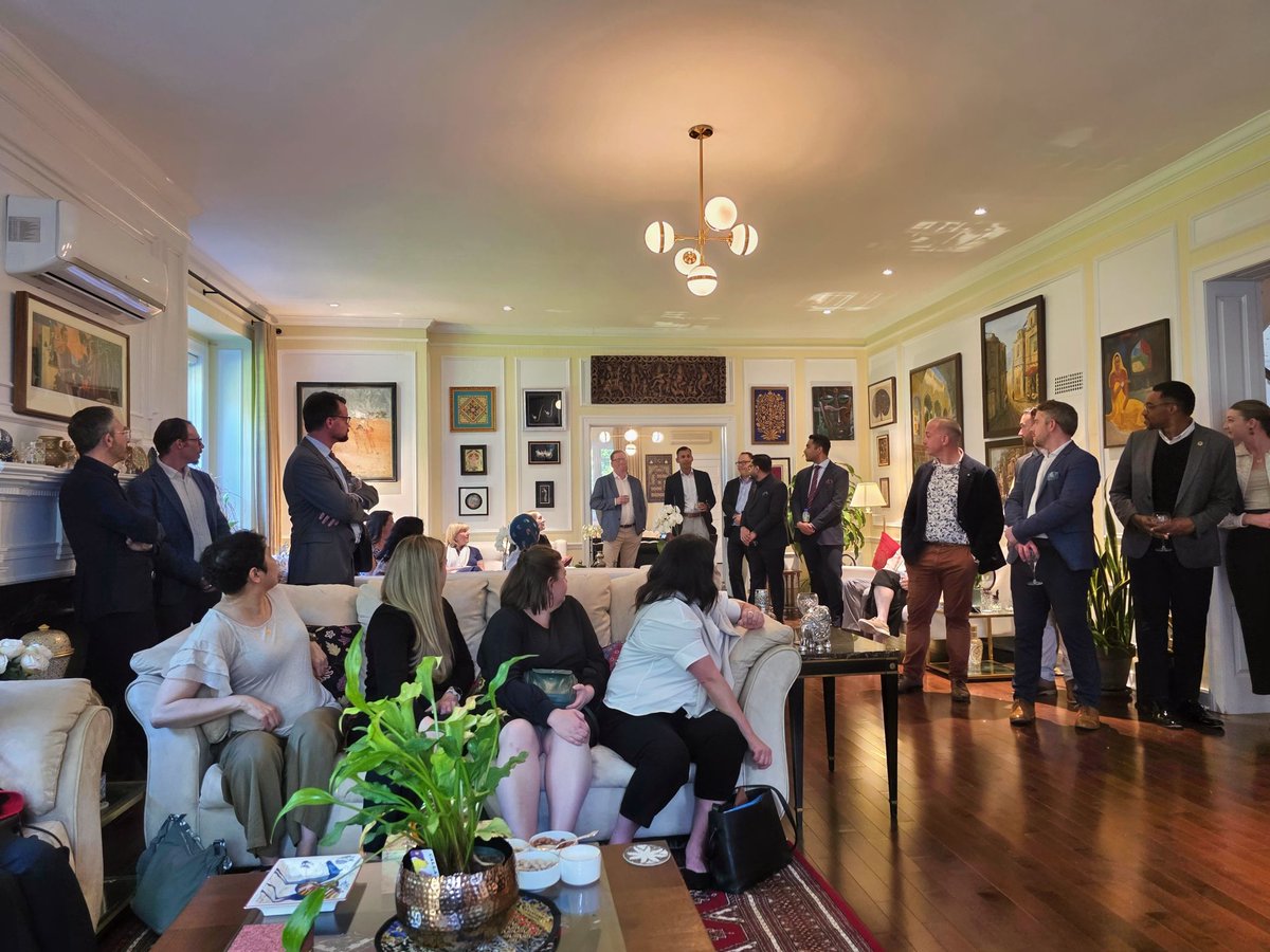 banffforum's tweet photo. Even a sudden rain &amp; hail storm couldn't keep Banffers away! Thank you to H.E. Dinesh K. Patnaik, Victor Thomas, and the High Commission of India for an evening of thoughtful dialogue, meaningful connections, and exceptional hospitality for our #Ottawa Regional Event last night. https://t.co/pWJy9jG8dy