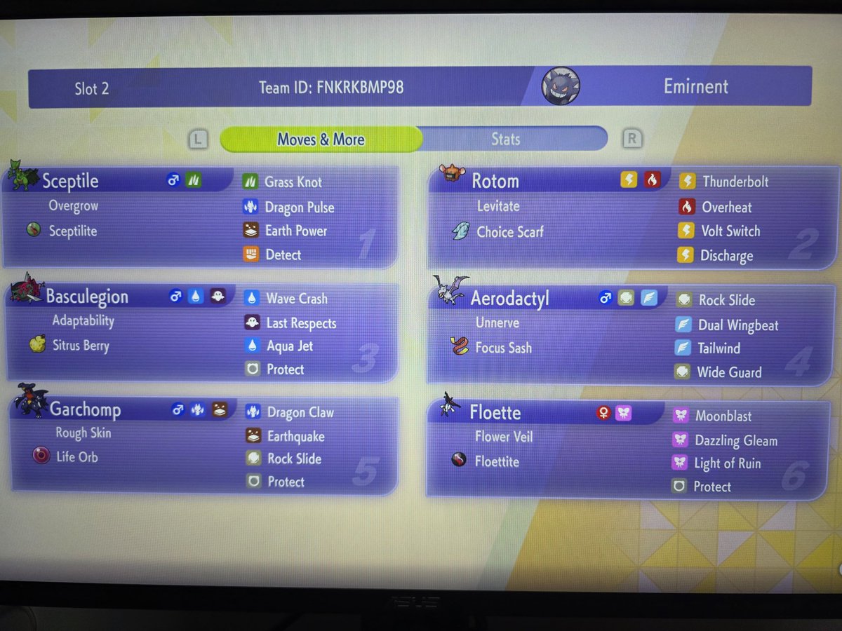 Emirnent's tweet photo. Reached Masterball Rank with a 12-1 record. Mega Sceptile farms Basculegion and Mega Raichu. Floette beats Mega Staraptor. Rotom beats Mega Metagross. +1 Earth Power combined with Discharge can run over passive teams. Enjoy!!! https://t.co/qzrCqqqVCG