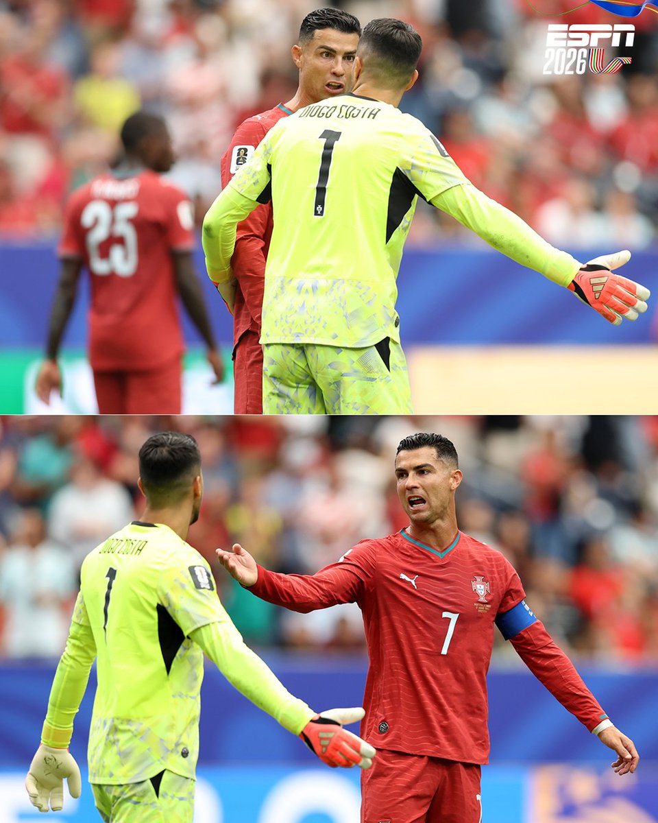 ESPNmx's tweet photo. 😡 ¡Cristiano Ronaldo y el reclamo a su guardameta! 

Tras el gol CR7 se acercó y dejó ver su molestia por lo que estaba ocurriendo, así le reclamó a Costa 😳 https://t.co/N9Cb7ROS4B