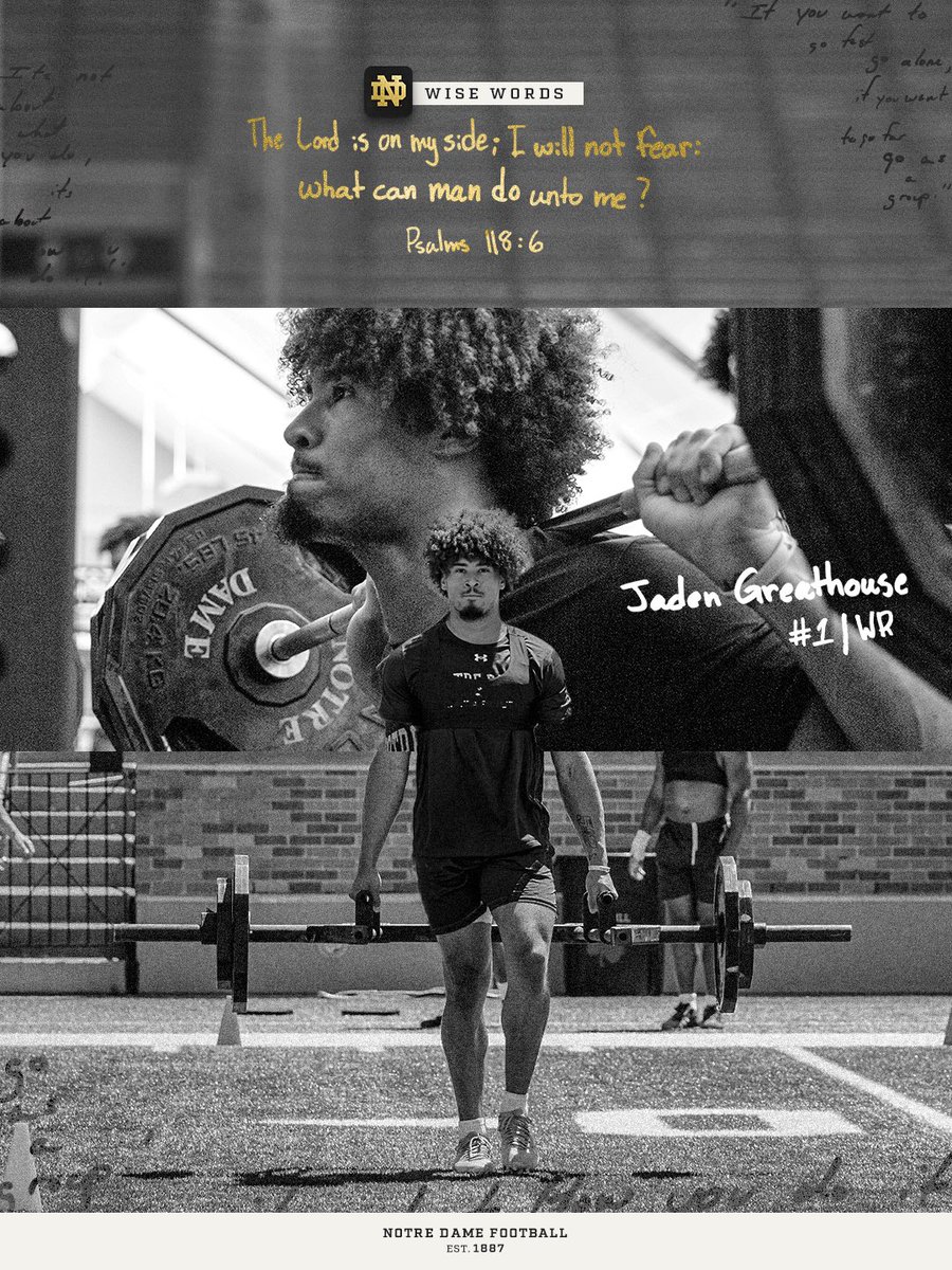 NDFootball's tweet photo. “It serves as a reminder that regardless of the circumstances God is with me. I know I can keep moving forward.”

Wise Words | @jadengreat1 

#GoIrish☘️ https://t.co/oZpLwL7uaj