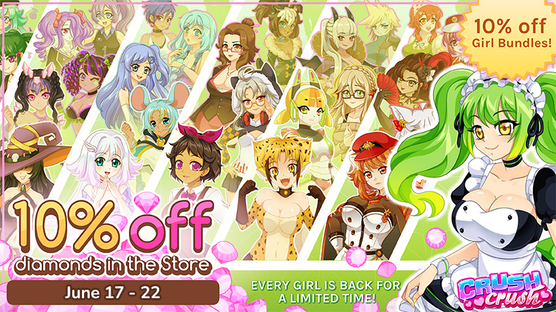 sadpandastudios's tweet photo. Are you ready for a MEGA sale? From June 17-22, get 10% off Diamond Bundles, 10% off select DLC and Limited Time Event girls, and for the first time ever, snag a discount on undead cutie Lydia's Bundle too! https://t.co/zmYCTWRp15