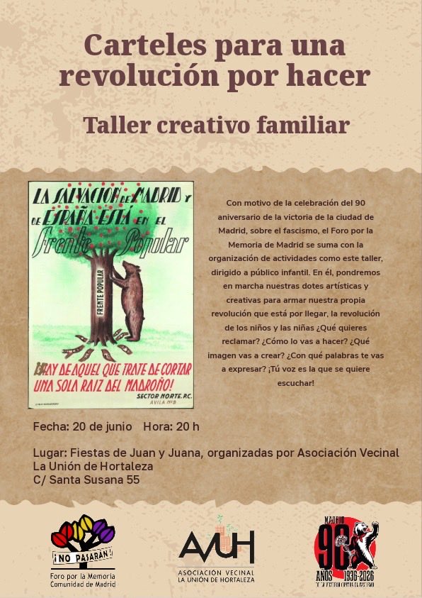 90NoPasaran's tweet photo. 🎉 Este sábado estaremos en las Fiestas de Hortaleza 🎉

Haremos actividades para todos, así que os esperamos por allí para pasar un buen rato.

¡No faltes!

Gracias a Asociacion Vecinal La Union  de Hortaleza por invitarnos y a @foromemoria por organizar las actividades. https://t.co/3MFRdOkIOi