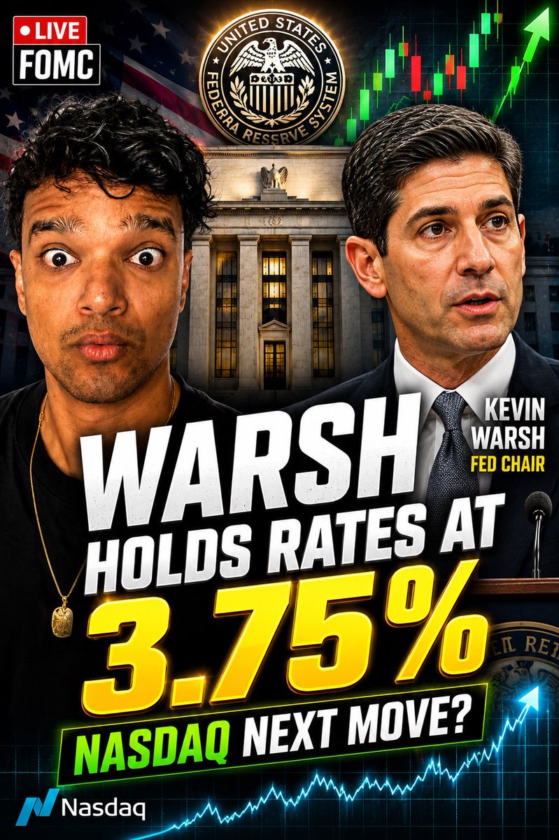 nikonchain's tweet photo. 🚨 FOMC JUST CHANGED THE NARRATIVE.

The Fed held rates at 3.75%, but that's not what traders should be focused on.

Here's what matters:

📉 2026 GDP forecast CUT to 2.4%
📊 The Fed now expects slower economic growth.
🚫 Language around future rate adjustments has been removed.
🏦 The Fed is signaling it is in no rush to pivot.

This creates a dangerous combination:

➡️ Slower growth
➡️ Sticky inflation
➡️ No guarantee of rate cuts

That's the definition of a market caught between recession fears and inflation fears.

Why does this matter?

If growth slows faster than expected:
📉 Corporate earnings fall
📉 Consumer spending weakens
📉 Risk assets come under pressure

But if inflation remains elevated:
📈 The Fed can't aggressively cut rates to save the economy.

The market was hoping for clarity.

Instead, the Fed just introduced uncertainty.

Watch:
👀 US 10-Year Yields
👀 Nasdaq ($NQ)
👀 Gold
👀 Bitcoin

Today's rate decision was expected.

The projections were not.

#FOMC #FederalReserve #KevinWarsh #NASDAQ #MNQ #Stocks #Bitcoin #Gold #Economy
