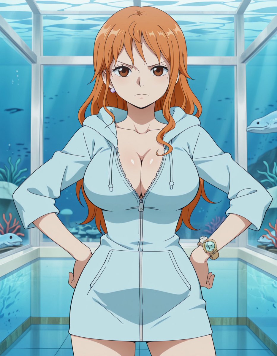 Nen1919's tweet photo. Headphones on, hoodie barely behaving. You can look, but don’t get too comfortable 😘

#Nami #OnePiece #ecchi #waifu https://t.co/qFb6lklhP5
