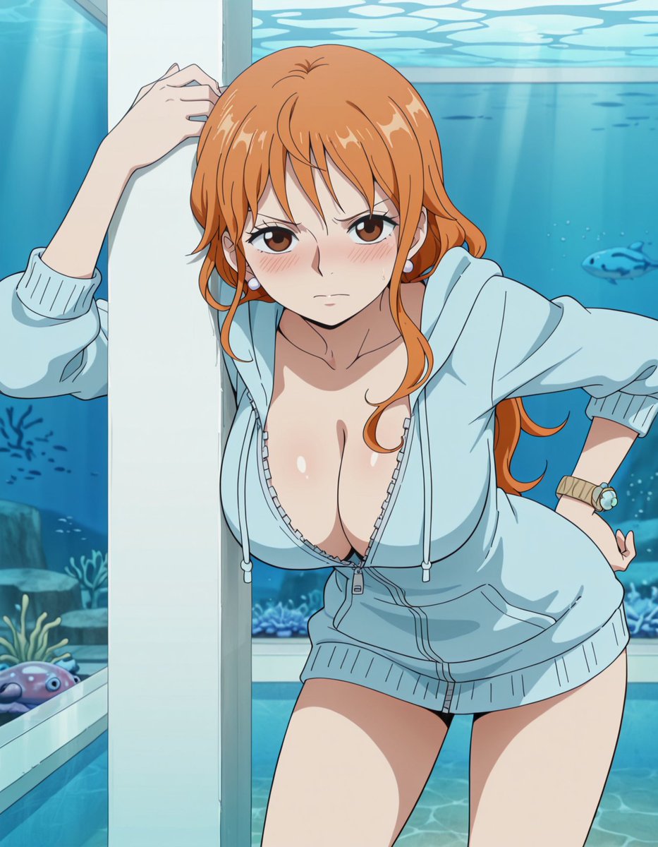Nen1919's tweet photo. Headphones on, hoodie barely behaving. You can look, but don’t get too comfortable 😘

#Nami #OnePiece #ecchi #waifu https://t.co/qFb6lklhP5