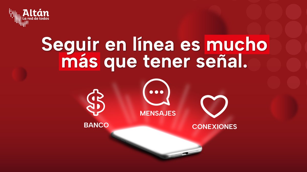 ALTANMx's tweet photo. Seguir en línea es mucho más que tener señal.​

Es abrir tu app del banco, enviar un mensaje, aprender, trabajar y mantenerte conectado con lo que importa. https://t.co/j1IbWcbbt7