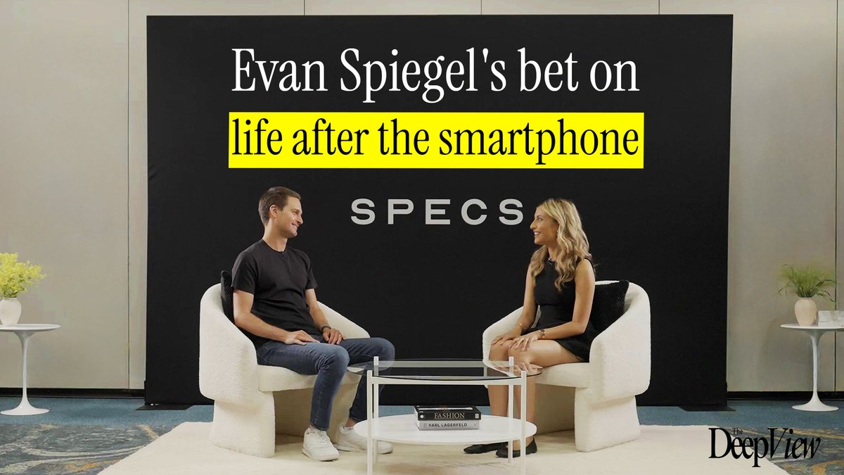 theDeepView's tweet photo. ⚙️ New episode: @EvanSpiegel of @Snap.

The Snap CEO joins The Deep View Conversations to discuss SPECS, Snap's long-awaited augmented reality glasses and why he believes they represent a new era of computing.

Senior reporter @sabrinaa_ortiz  interviewed Spiegel at Augmented World Expo immediately after the SPECS unveiling and he explained why Snap spent more than a decade building toward this moment, how SPECS differ from AI smart glasses and mixed reality headsets, and why he sees AR glasses as the future beyond smartphones.

Other topics covered include:

• Why Snap calls SPECS a "computer" instead of AI glasses
• How SPECS combine wearability with advanced spatial computing
• The role AI played in making consumer AR glasses viable
• Why shared experiences could become AR's killer app
• The challenge of competing with Apple, Meta, and other tech giants
• Snap's 12-year investment in augmented reality hardware and software
• The importance of developers in building the AR ecosystem
• Why Spiegel believes people are ready for an alternative to smartphones
• How AR glasses could make computing more human

Spiegel argues that after nearly two decades of smartphone dominance, consumers are increasingly looking for a more natural way to interact with technology. Snap's bet is that augmented reality glasses can bring computing into the world around us instead of pulling us away from it.

📺 Watch on YouTube: https://t.co/fU1FBOZtKP
🎧 Listen in your favorite podcast player: https://t.co/yvmQgeHXYk

Subscribe to Deep View Conversations for interviews with the leaders shaping the future of AI, business, and technology: https://t.co/nLQWo5AXYk

And don't forget to sign up for The Deep View daily newsletter. We don’t just cover AI, we decode it. In a world flooded with hype, we deliver sharp, no-nonsense insights to keep you ahead of the curve and help you put AI to work every day: https://t.co/EqClu8irhI