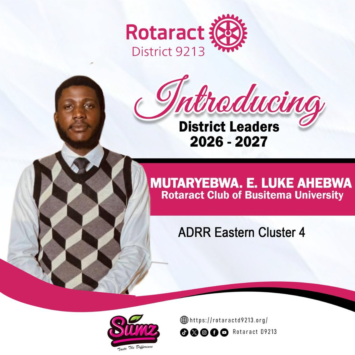 RotaractD9213's tweet photo. We proudly present Rtr. @ahebwa61883 from @Rotaract_Busit as the Assitant District Rotaract Representative (ADRR)– Eastern Cluster 4 for Rotary Year 2026–2027.

As he embarks on this new role, we wish him a successful year of service, collaboration, and impactful leadership.

#D9213 
#RotaractInAction
#RotaryEyamba