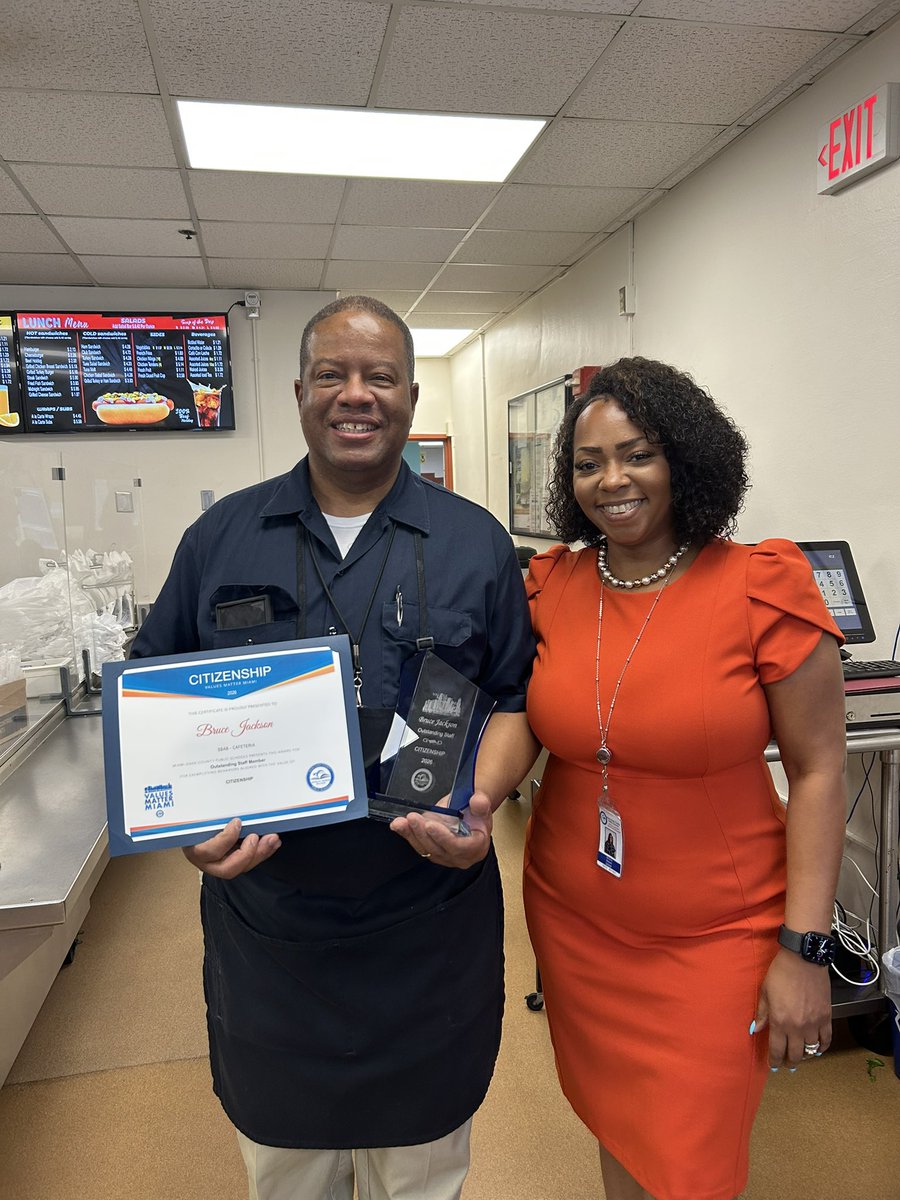 MrsMStewart_'s tweet photo. Our final stop on the 2026 #ValuesMatter Tour concluded at the school board!🎉Congrats to Mr. Bruce, from the SBAB Cafeteria who is always a shining star for all staff &amp; supports Project Victory students! We had the special opportunity to celebrate him!🎉 #YourBestChoiceMDCPS https://t.co/ee3wyYESSD