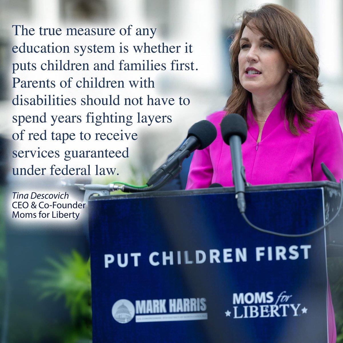 Moms4Liberty's tweet photo. 🚨 @EDSecMcMahon is breaking up the education bureaucracy in D.C. and returning educational responsibility to state and local leaders…and ultimately parents!

The true measure of any education system is whether it puts children and families first.  Parents of children with disabilities should not have to spend years fighting layers of red tape to receive services guaranteed under federal law. We know that no one understands a child’s needs better than their parents, and no one fights harder for their success. 

Moms for Liberty supports Secretary McMahon’s decision to strengthen services, reduce bureaucratic barriers, and ensure families can access the support their children are guaranteed under the law. These partnerships with HHS and DOJ will respect parental authority and ensure children receive the educational opportunities they deserve.

-@TinaDescovich, CEO & Co-founder, Moms for Liberty 

@dojphofficial 
@HHSGov 
@usedgov 

https://t.co/AYUFxA9i6x