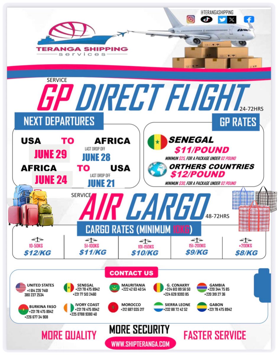 Terangashipping's tweet photo. 📦 GP Direct Flight &amp; Air Cargo : des tarifs avantageux, un service fiable et une livraison rapide.

Visit our website  https://t.co/5EKqyokWCl 

#cargo #gp #packages https://t.co/RoGrYh9o5h