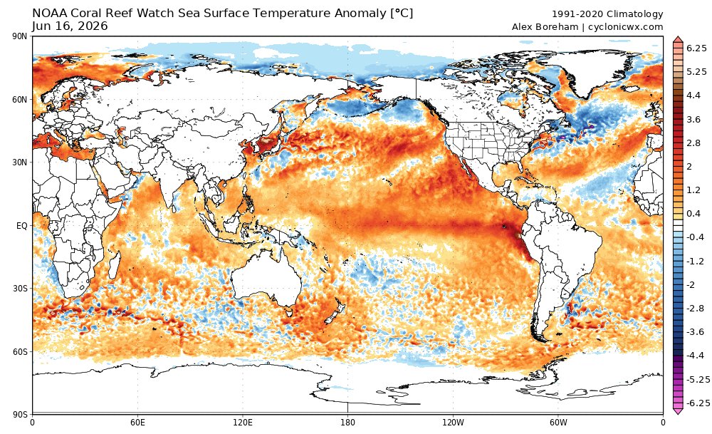 US_Stormwatch's tweet photo. Earth’s oceans have never been this warm in the modern era in June.

The world has now seen two straight weeks of record-warm global sea surface temperatures. Since June 3, every single day has set a new daily sea surface temperature record in data going back to 1981. https://t.co/6JdX7k83xk