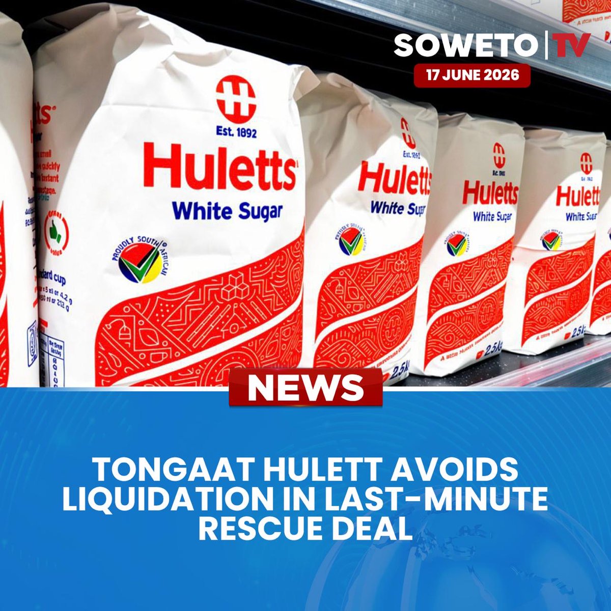 SowetoTVchannel's tweet photo. Tongaat Hulett has avoided liquidation after a last-minute deal with the IDC and Vision Group, keeping the company operating while a long-term rescue plan is finalised.
Published: 17 June 2026
#TongaatHulett #BusinessRescue #IDC #VisionGroup #SugarIndustry #JobsSaved #SowetoTV https://t.co/vUsk3dvku9