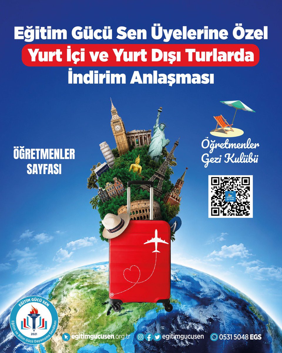 egitimgucusen's tweet photo. Eğitim Gücü-Sen olarak üyelerimizin sosyal yaşamlarına katkı sunacak iş birlikleri gerçekleştirmeye devam ediyoruz.

Bu kapsamda, Öğretmenler Gezi Kulübü ile üyelerimize özel indirim anlaşması imzaladık. Anlaşma sayesinde üyelerimiz, Öğretmenler Gezi Kulübü tarafından düzenlenen yurt içi ve yurt dışı turlardan özel indirimlerle faydalanabilecektir.

@ogretmenlersyfs 

🔎 Detaylı bilgi için web sitemizi ziyaret edebilirsiniz.

🔗 https://t.co/kn9rpBJn59