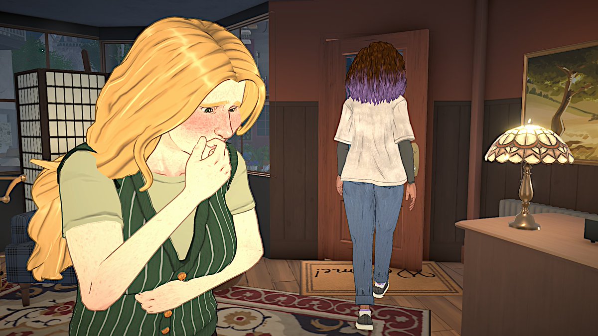 SimmerCharlie's tweet photo. Lottie tried flirting with Anisa but it ended up failing miserable, both girls embarrassed. They walked out of the antique shop shielding their faces from each other. 😭

#Paralives https://t.co/qFCG1fUREy