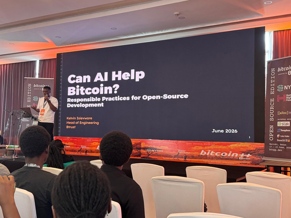 ExonumiaAfrica's tweet photo. Day 1 of @btcplusplus 🇰🇪 and it has been edifying. @kelvinator05 reminding us of responsible open-source development in the wake of AI.

Are you relying on AI or are you leveraging AI?

Kevin encourages us to leverage AI.

#bitcoinplusplus #bitcoin https://t.co/xfOui8svts