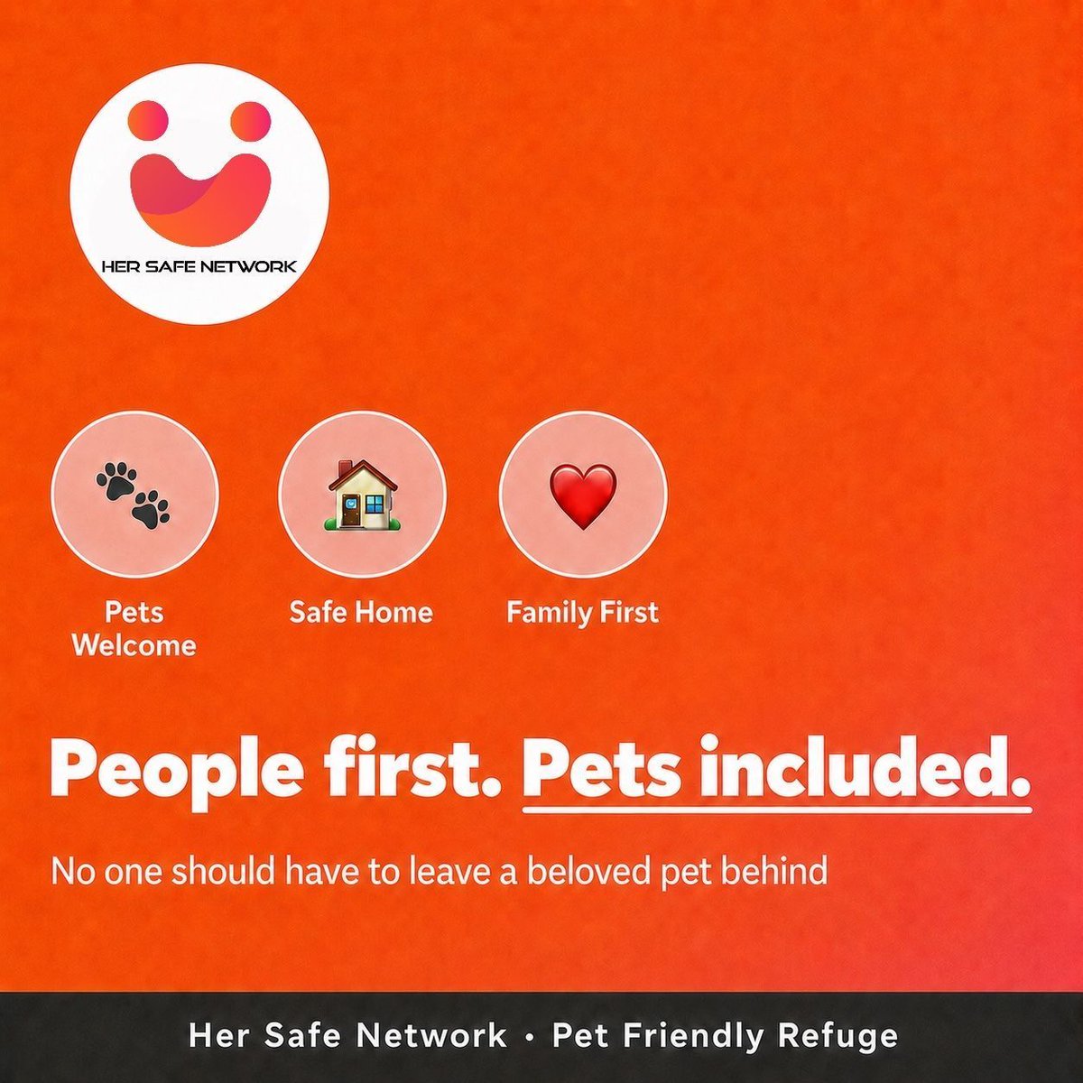 safe18962's tweet photo. People First. Pets Included.

For many people, pets are family. Safety should not mean leaving a beloved pet behind.

Where possible, HSN supports people and pets to stay safe together.

#PetFriendlyRefuge #HerSafeNetwork https://t.co/jiTlwgovcm