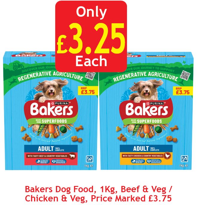 coopdalmuir's tweet photo. Your dog deserves the best! Bakers Dog Food 1kg - only £3.25! 🐾 Beef and Veg or Chicken and Veg. Tails will be wagging! #Bakers #DogFood #DogsOfTwitter #KeyStore #WowDeals https://t.co/EarnQ4XtZ8