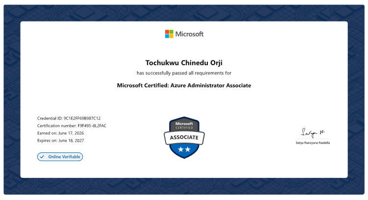 Iamtbreezy1's tweet photo. 🏆 I am thrilled to announce that I have passed the AZ-104 exam and earned the Microsoft Certified: Azure Administrator Associate certification!

#AZ104 #AzureAdministrator  #CloudInfrastructure #CloudComputing #Azure #CloudEngineer #Networking

A thead...👇👇 https://t.co/1QUYp1HteP