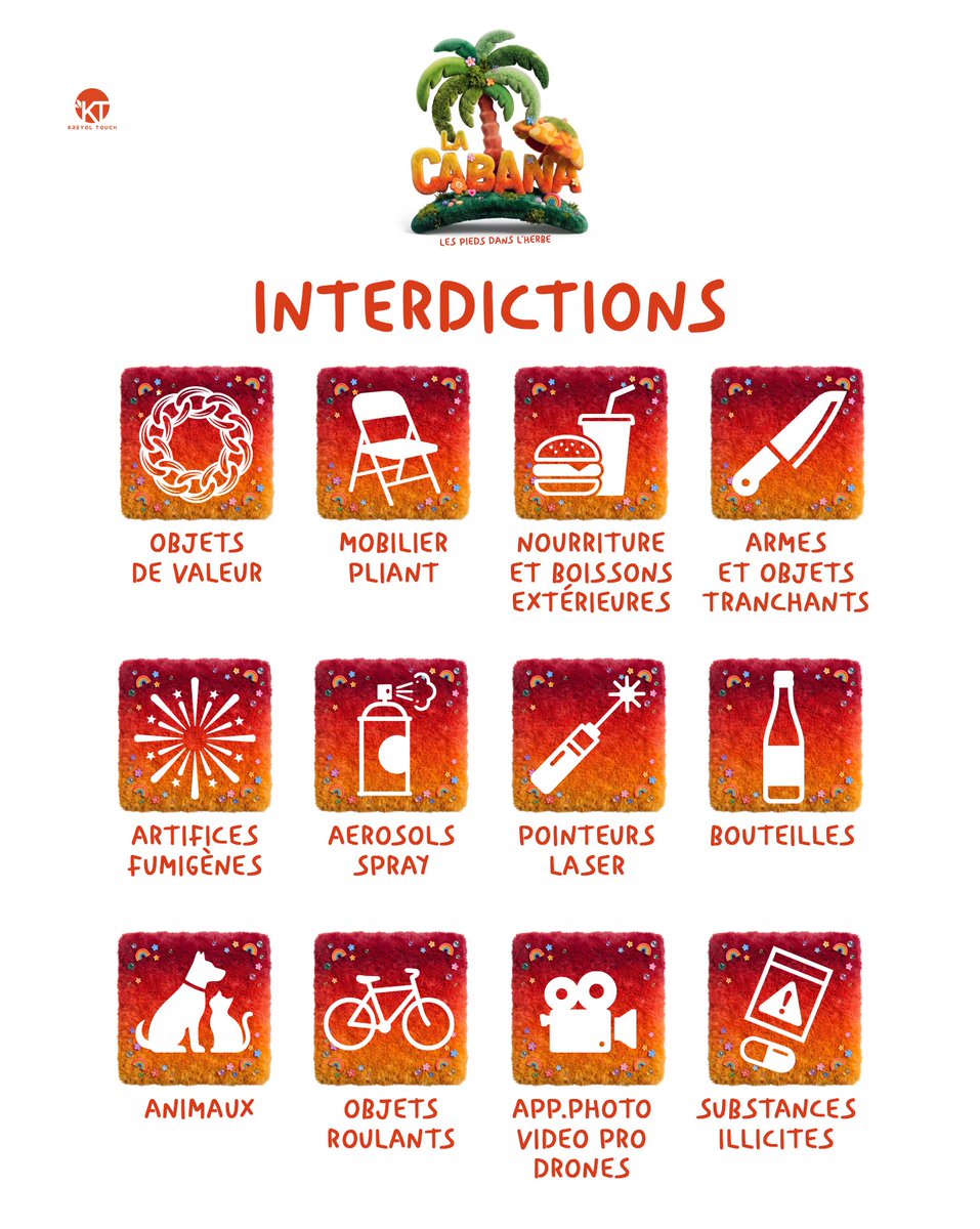 KREYOLTOUCH_'s tweet photo. 🌼🥳Règles De Vie pour la CABANA FWI🥳🌼

☀️ Il risque de. faire chaud, alors on se prépare comme il faut !
lunettes, éventail, mini ventilo, ton brumisateur … et surtout ta plus belle énergie

🌴🔥 LINE-UP OFFICIEL – LA CABANA 🔥🌴

🎤 RONISIA
🎤 TRIANGLE DES BERMUDES
🎤 LEJUH
🎤 N’KEN
🎤 ALEX CATHERINE
🎤 YELLOW GAZA

🎧 : DABOYZ, STYLE, SEADE, T-WILL, RIMKA, MK, COSS, SKAYTAH, VLM, ELADJI, KENRICK, CHIMIK, TYSON, KILLERZ, LOU 

🥁9.7 DEGRÉS, POM POM C CHAN, BULLY MASS et bien d’autres surprises !

📅 Samedi 20 Juin
⏰ 14h – 00h (Voir + 😇)
📍 Domaine Grosbois – Marolles-en-Brie

ℹ️INFOS & BILLETTERIE (Lien en Bio) : https://t.co/9RPdwbXVMR