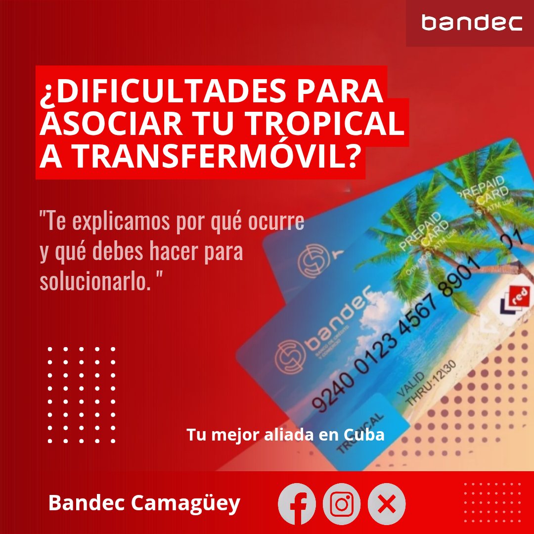 BCamaguey's tweet photo. ¿Asociaste tu Tropical al Transfermóvil y no ves el saldo? 🤔
Suele ser por error tipográfico en nombre o CI al registrar la tarjeta en sistema. 
La solución: acude a tu sucursal Bandec. Revisamos tus datos y lo corregimos. 🏦💙
#CamagüeyComunica
#Bandec #Transfermóvil #Cuba https://t.co/qVqQrvLqjw