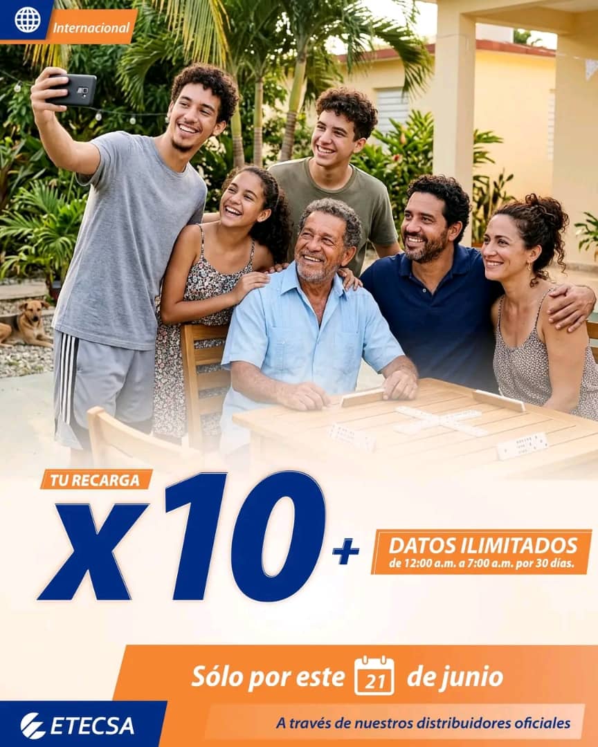 vilanova_rita's tweet photo. #Etecsa #Promociones por Dia de los Padres.                                                                                                                        Si recibes una #RecargaInternacional desde 600CUP hasta 1250CUP, multiplicarás por 10 el  monto de dinero recargado https://t.co/92iBdihIka