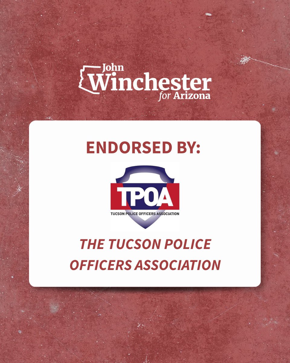 WinchesterforAZ's tweet photo. 🚨 Excited to share that I've received a meaningful endorsement from the @TucsonCops. 

I'm honored and grateful for their support.  Thank you to the Tucson Police Officers Association for standing with me. Together, we can keep our communities safe and Arizona strong! https://t.co/HLcCaJ9WCt