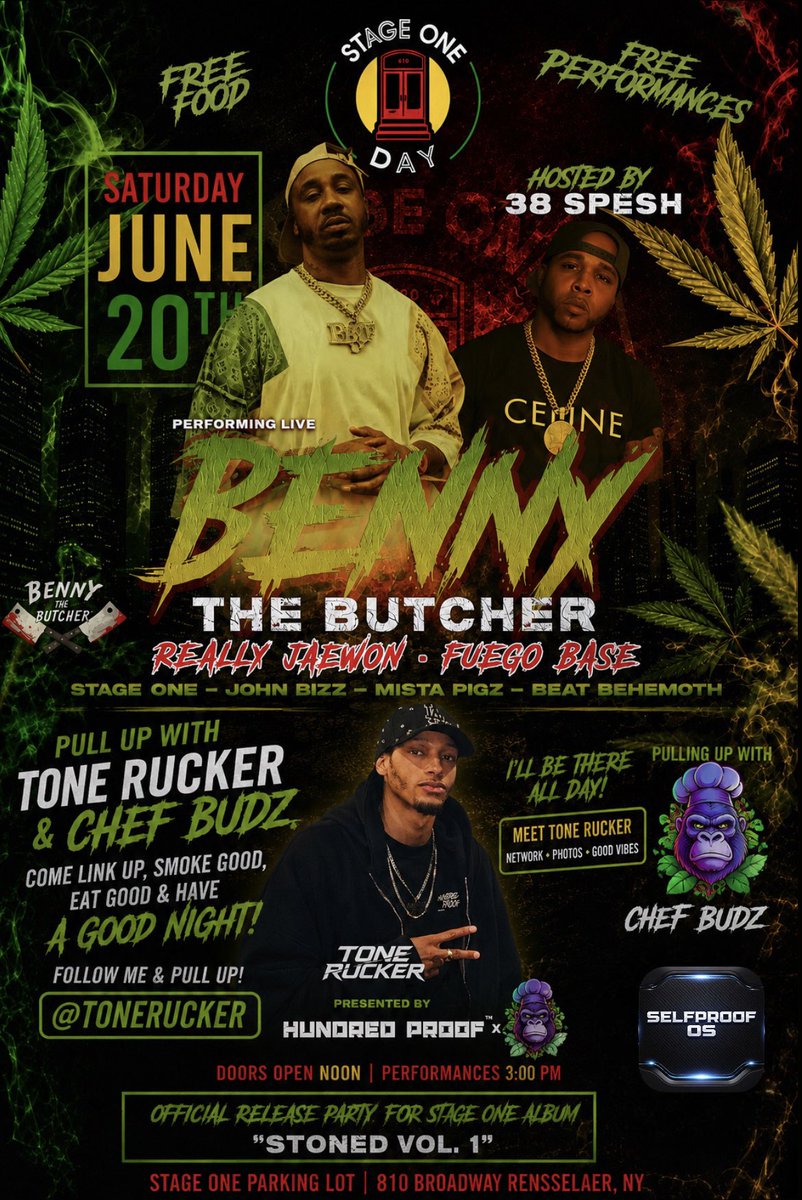 ToneRucker's tweet photo. June 20th ❤️💛💚

Benny The Butcher live hosted by 38 Spesh

Special performances by Fuego Base, Really Jaewon, John Bizz, and more

Come hang out with me and @Chef_Budz 

💯@HundredProofLLC 
📱@SelfProofOS 

810 BROADWAY RENSSELAER, NY

Doors open at 12PM
Show starts around 3PM https://t.co/4VwUnO4FlN
