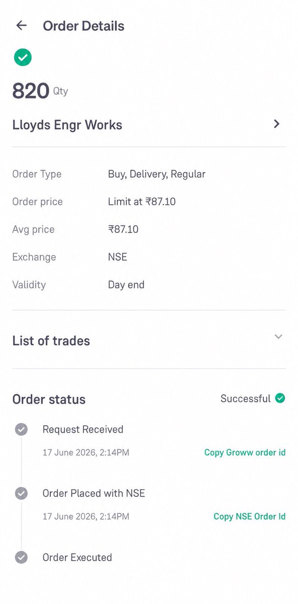 Micro2Large's tweet photo. ‼️

Post Iran-US war Swing Trade 😇

Bought 

Lloyds Engineering Works

At 87 qty 820 ⚡️

Holding for 25-30% from here ✅

Lets see how it goes 🤌🏻

No buy/sell reco

Suggestion are welcome 🙏🏻 

#LLOYDS
#SwingTrade
#Nifty50 https://t.co/Yike9Pz3b5