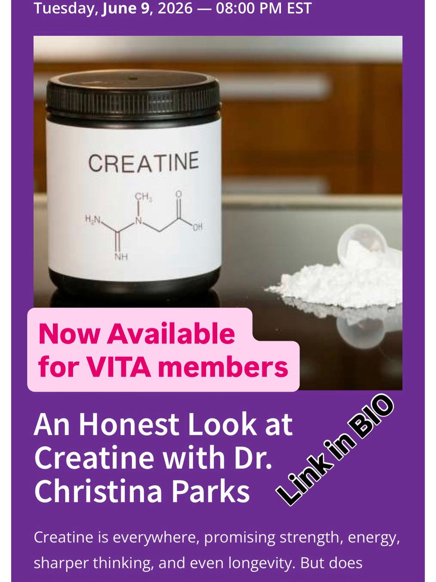 drCParks1's tweet photo. Now available for VITA members.
Creatine is everywhere, promising strength, energy, sharper thinking, and even longevity. But does feeling better in the short term really translate to living longer and healthier? #creatine #creatinemonohydrate #gymlife #mitochondria https://t.co/26MkWDTn2P