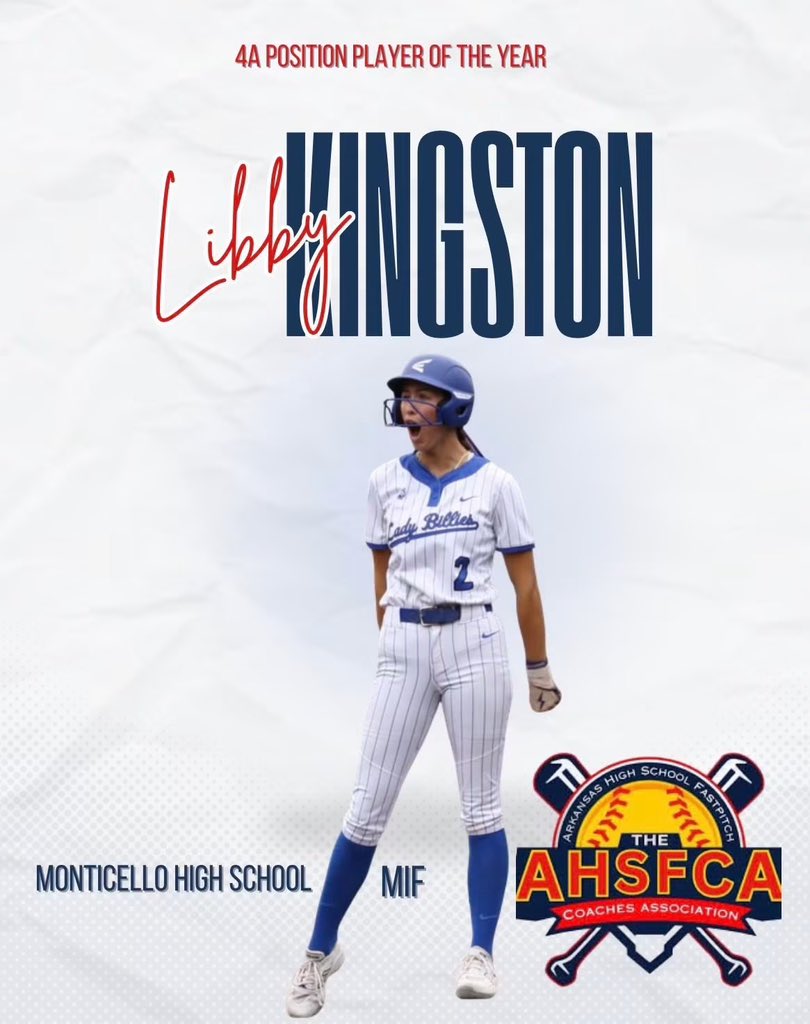 ArHSFCA's tweet photo. ⭐️ AHSFCA 4A Awards 2026 ⭐️

AHSFCA 4A Position Player of the Year
🥎 Libby Kingston

AHSFCA 4A Pitcher of the Year
🥎 Addison Frazier

AHSFCA 4A Coach of the Year�🥎 BJ Jackson

We couldn’t be more proud to have these award winners representing 4A Softball in Arkansas. https://t.co/GVmm6BREux