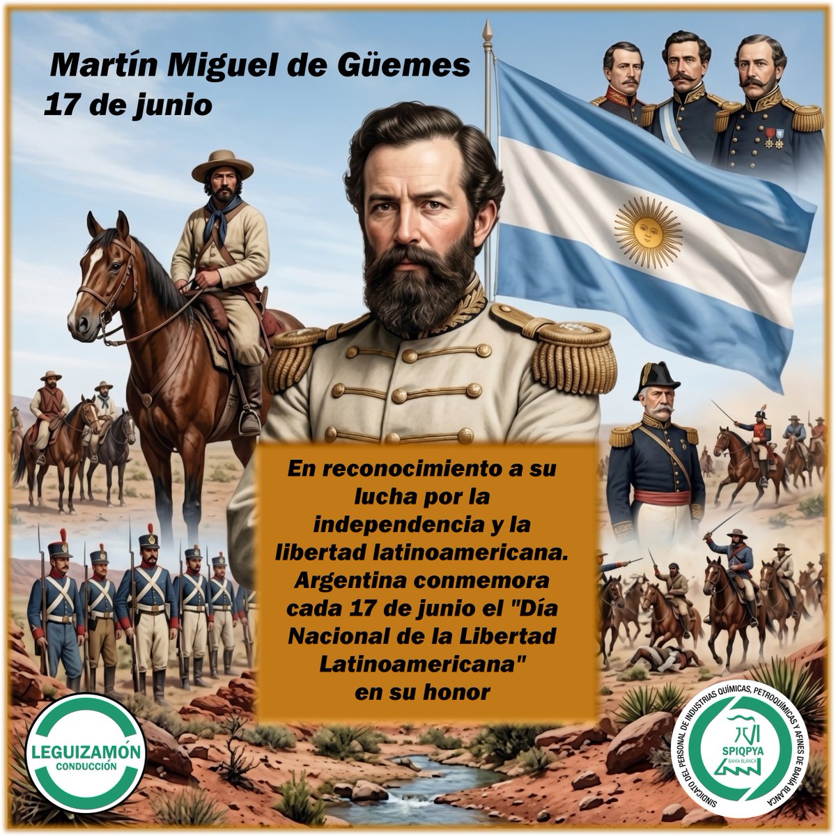 SPIQPyA's tweet photo. Uno de los máximos héroes de la independencia de América del Sur. Como gobernador de la provincia de Salta, lideró la "Guerra Gaucha" y frenó el avance de múltiples invasiones españolas protegiendo las campañas libertadoras de José de San Martín. https://t.co/SHNCQ3Zmj5