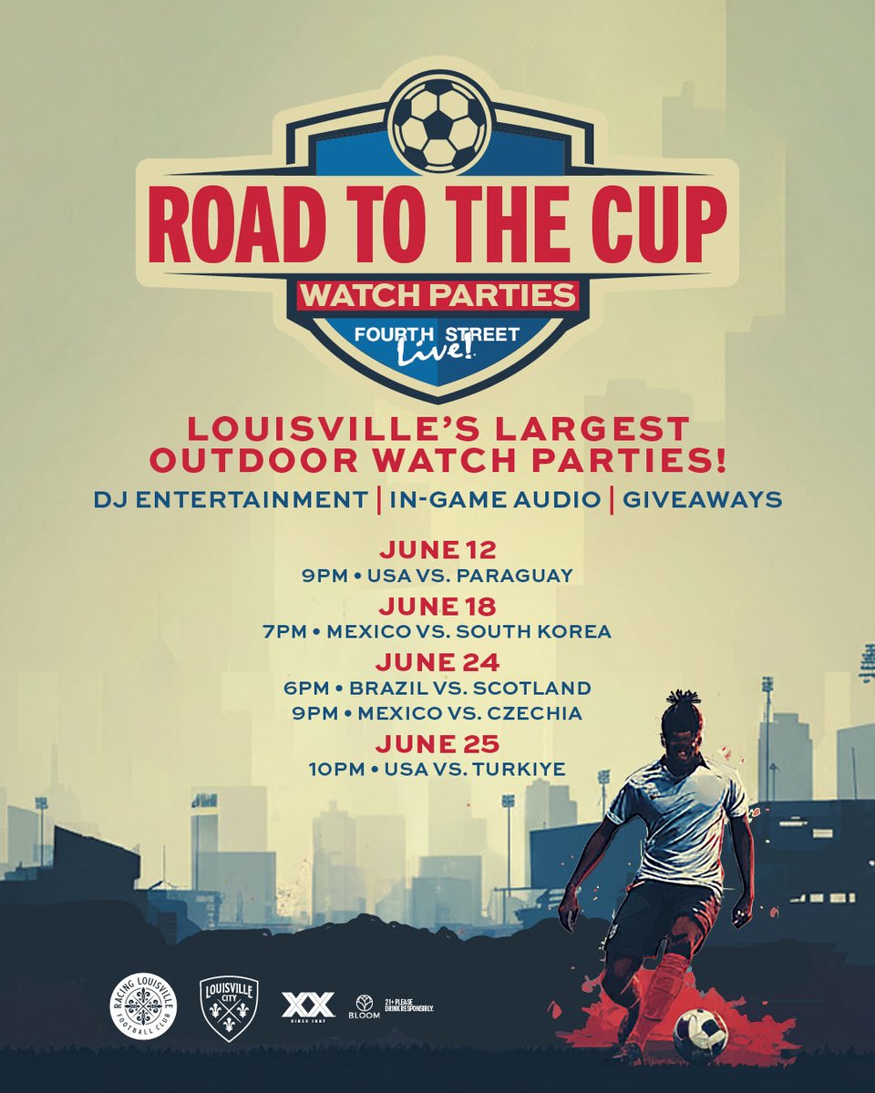 4thstlive's tweet photo. Join us in the heart of downtown for Louisville’s Largest Outdoor Watch Parties with an unmatched game day atmosphere, as hundreds of fans come together for select matches⚽️

Learn more: https://t.co/9itnwKKoyy https://t.co/CuU2JOg9Ut