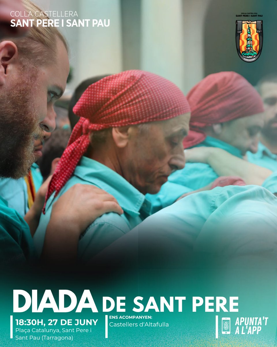 CCSPISP's tweet photo. 🚨DIADA DE SANT PERE

🗓️ 27/06
🕕Concentració:17:45h Local
🕢Inici: 18:30h Pl. Catalunya SPiSP
🫂 Amb:@CdAltafulla 

#castells #castelleres #castellers #Tarragona https://t.co/dDq1z7APTA