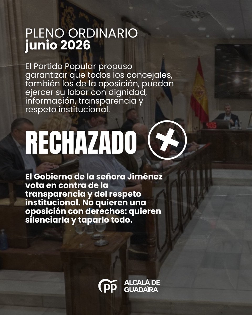 ppalcaladgra's tweet photo. ⚠️ El PP ha propuesto al pleno este mes de junio garantizar más transparencia y respeto institucional para todos los concejales.

❌ El Gobierno de Ana Isabel Jiménez votó en contra. No quieren una oposición con derechos: la quieren fuera de todos lados y en silencio. https://t.co/6I0siqmNjA