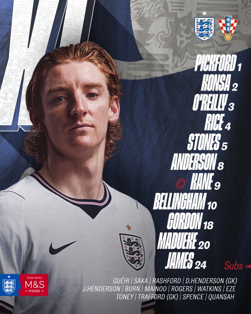 FootbalIhub's tweet photo. 🚨‼️🏴󠁧󠁢󠁥󠁮󠁧󠁿 𝗕𝗥𝗘𝗔𝗞𝗜𝗡𝗚 England lineup to face Croatia! Honest thoughts? https://t.co/lZsrnDFc31