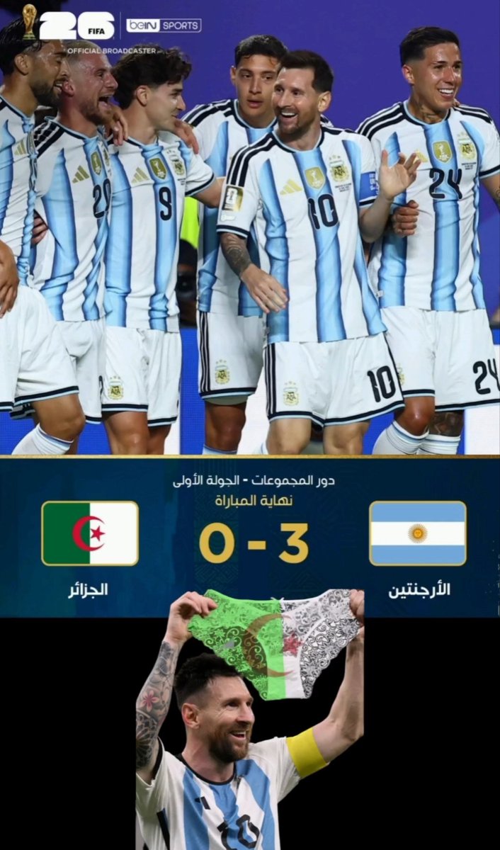 MAGDYRF114529's tweet photo. يا #الجزائر مبروك عليك ليونيل ميسي قذف فيك 💦 😂
#الجزائر_اضحوكة_العالم https://t.co/JvokLGqQlD