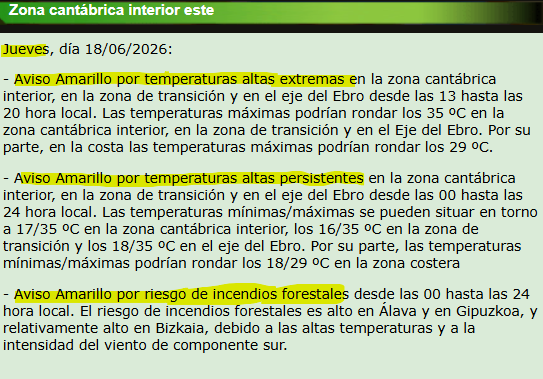 MeteoAndoain's tweet photo. Temperaturas Maximas para mañana Jueves 
Segun el modelo Arome. 
Para Jueves 18: 
Euskalmet: ⚠️ : 🌡️🟡/🥵🟡/🔥🟡
Aemet:         ⚠️: 🌡️🟡 https://t.co/GPANC1v4FK