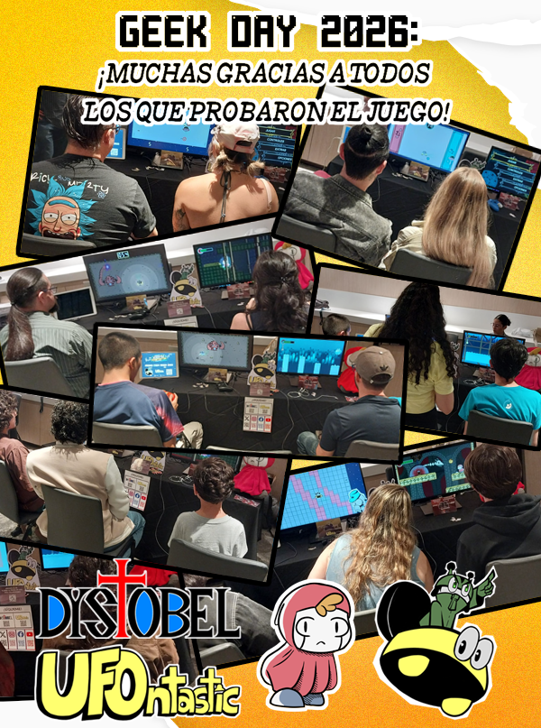 KenDavisDev's tweet photo. ¡Hola! El pasado 6 de junio estuvimos en el Geek Day. Desde aquí quiero agradecer a todos los que se acercaron al stand a probar UFOntastic y Dystobel. Sus opiniones y comentarios son clave para seguir mejorando.
¡Muchas gracias a todos!

#gamedev #indiegamedev #indiedev https://t.co/JIvGJQEiCK