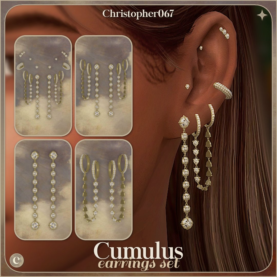 christopher_067's tweet photo. hiii :) The Cumulus Jewelry Set is out now @TheSimsResource ☁️

This is a set with 10 diamond-studded items! 2 chokers, 4 versions of hoops and dangle earrings, and diamond studs and cuffs that can be paired with any earrings! 💖

☆ link in my bio to DL ! ☆

#ts4cc #thesims4 https://t.co/yI6M0c0heJ