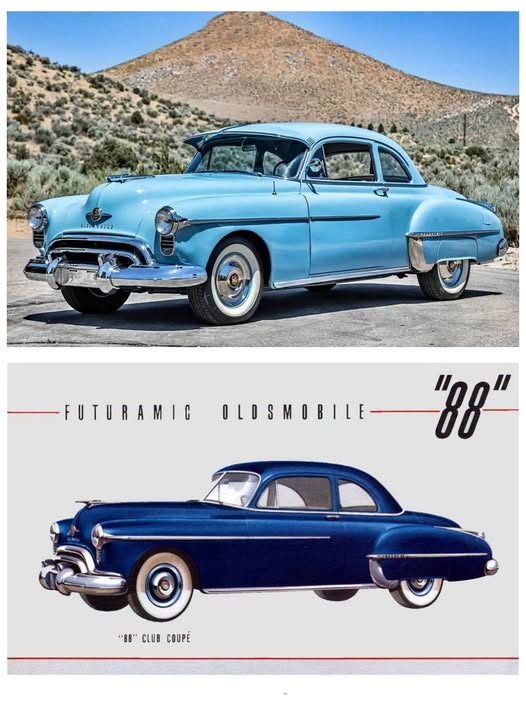 maujulien's tweet photo. Voici une Oldsmobile 88 Futuramic Club Coupe de 1950. Ce coupé célèbre de l'après guerre, était de milieu de gamme, et axé vers la performance, il faisait 202 po., et 3,550 lbs. Son moteur V8 «Rocket» (dév. 135 H.P.), jum. à man. 3, ou aut. 4. https://t.co/kJm0jgl1LK