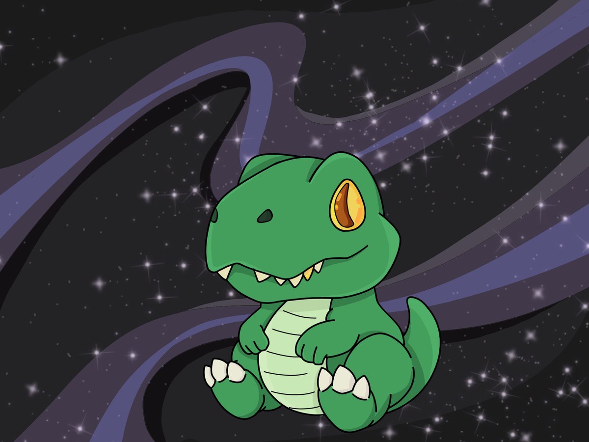 2SpeedQueen's tweet photo. Made this quick little guy for a group chat I’m in, can you guess the name of the chat?

#art #dino #space https://t.co/weGp1U6MjK