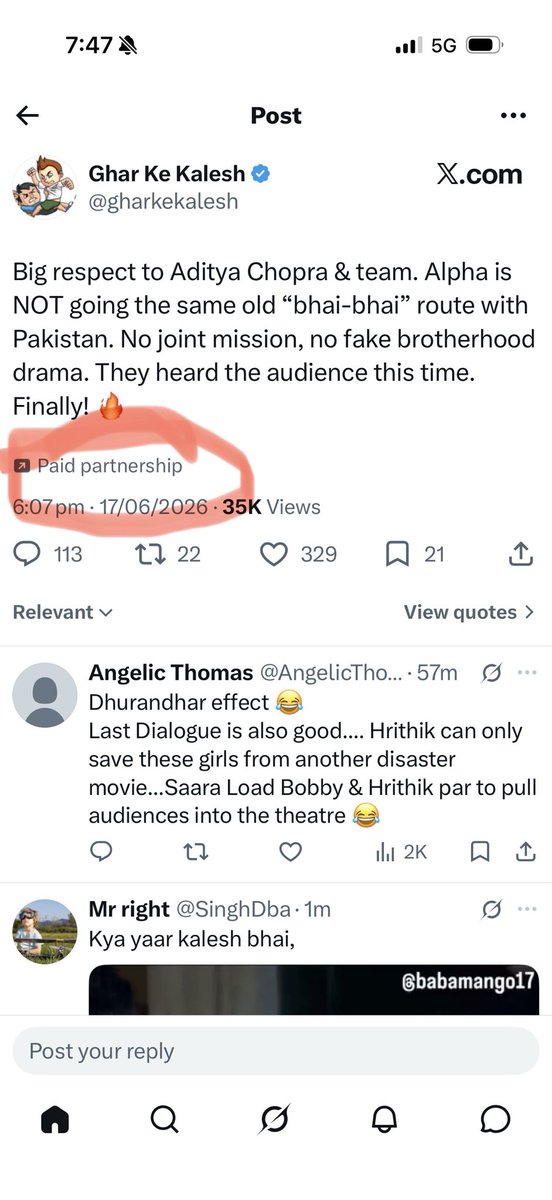 subhash_b11's tweet photo. @gharkekalesh Paid tweet - good X now identifies if it’s paid tweet https://t.co/8fhTbhvyfO