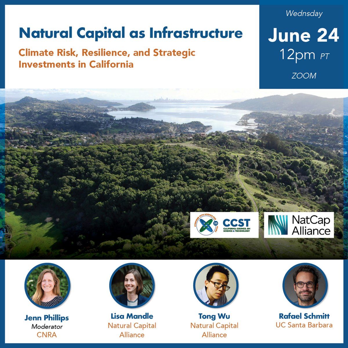 CCSTorg's tweet photo. Join CCST &amp; Natural Capital Alliance for an expert briefing on natural capital, climate resilience &amp; public investment in CA.

📅 Wed, June 24 | 12pm PT | Zoom
Register: https://t.co/OQPRKeM7mm

#NaturalCapital #ClimateResilience #CCST https://t.co/1IGgoHgrSr